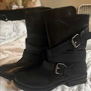Black Buckle Strap Women's Boots